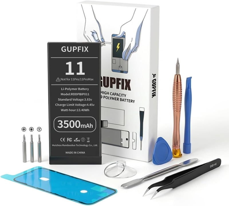 GUPFIX Battery for iPhone 11, 3500mAh High Capacity Li-Polymer Rechargeable Battery Replacement for iPhone 11 with Full Remove Tool Kit and Adhesive - Image 1